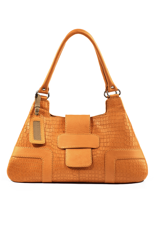 Dress large handbag in apricot orange leather - Top view